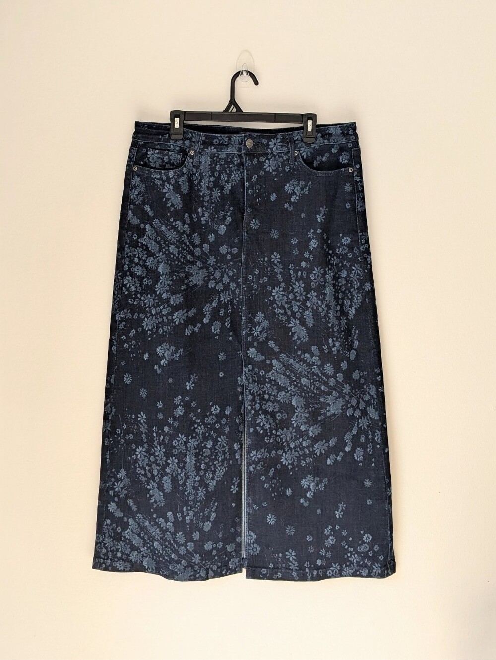 NYDJ Floral High Waist Front Slit Denim Jean Skirt Sz 14